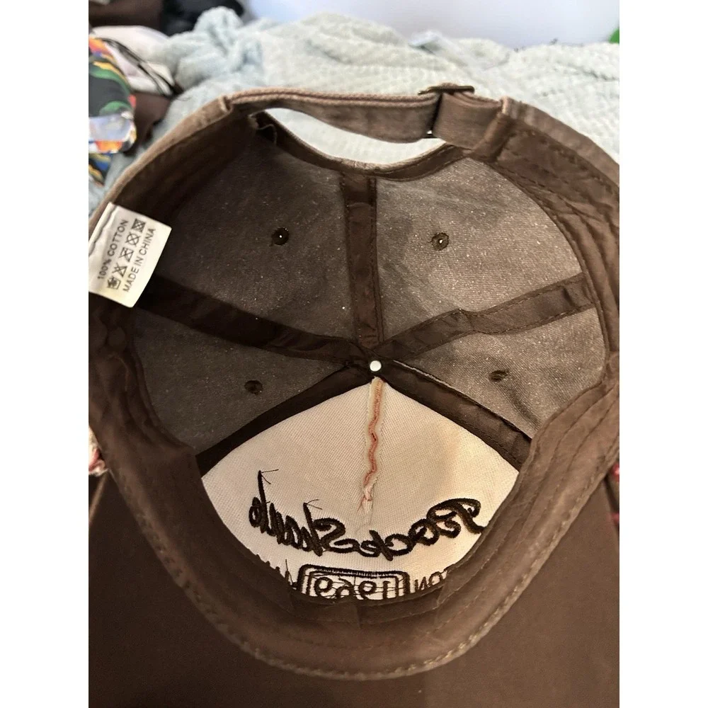 Rock Shark Baseball Hat One Size Distressed Rust Red With‎ Brown Y2K Casual Dad